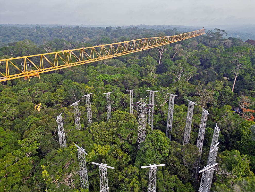 Destaque para a participação da Universidade em grandes projetos e centros de pesquisa associados às temáticas das mudanças climáticas, como o caso do AmazonFACE (Foto: Divulgação AmazonFACE)