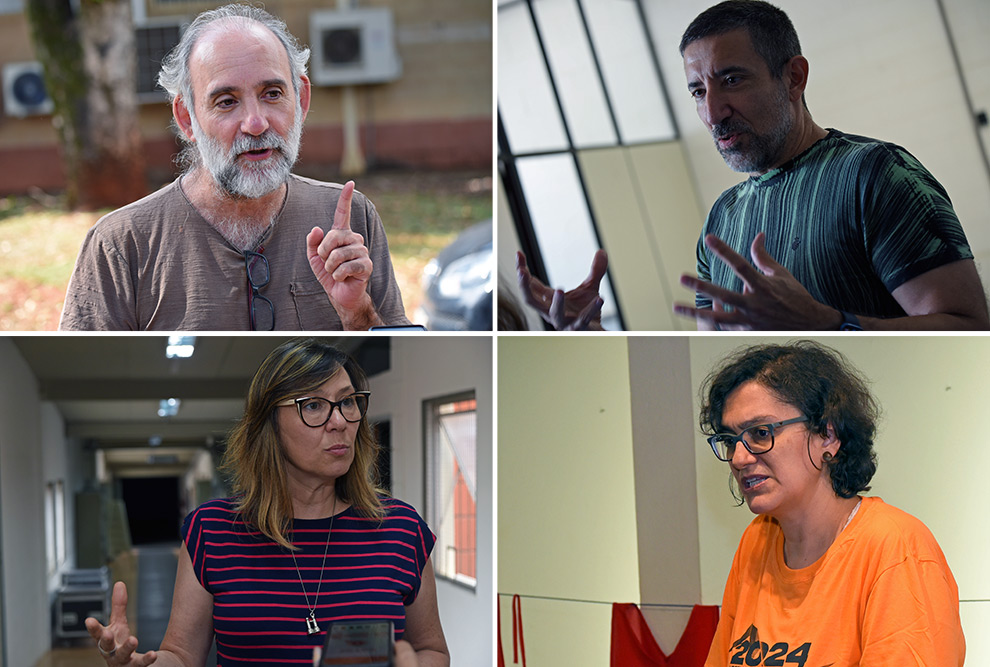 No sentido horário, os professores Marcelo Ramos Lazzarato (Artes Cênicas), Evandro Monteiro Ziggiatti (Arquitetura), Paula Caruso (Dança) e Sylvia Furegatti (Artes Visuais)