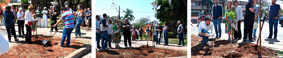 Plantio de um ipê amarelo nas dependências do IFGW marcou a cerimônia de homenagem ao físico