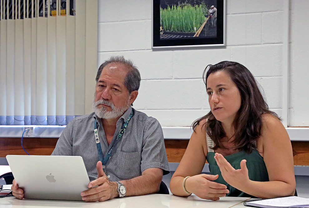 O professor Herling Alonzo e a engenheira ambiental Marília Escanhoela, orientador e autora do estudo, respectivamente: mapeamento das hortas urbanas e aplicação prática do conhecimento