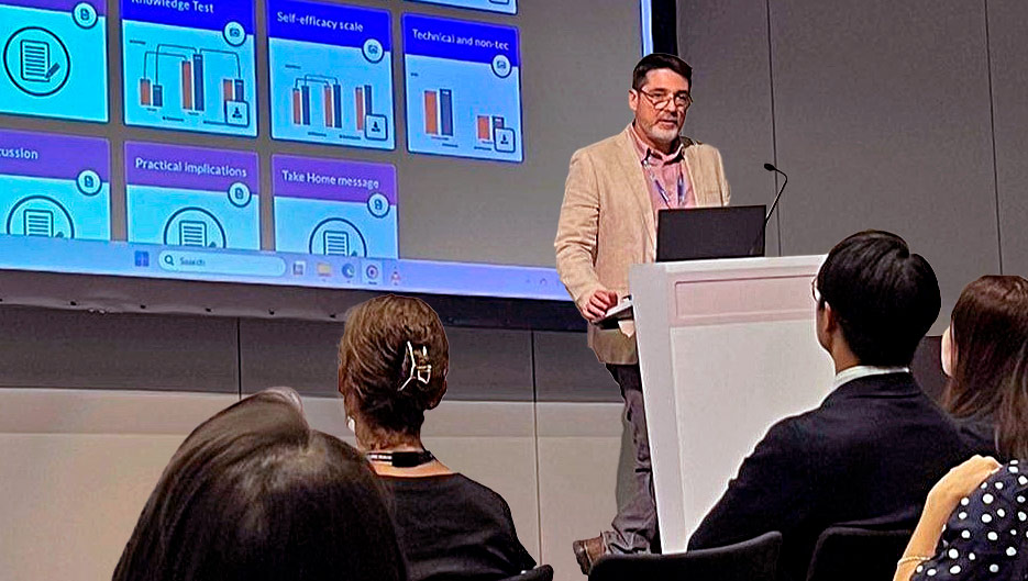 O professor Thiago Santos apresentou resultados do estudo em congresso da AMEE em 2024, na Suíça