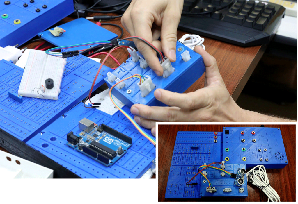 Placa de ensaio (protoboard) em plástico com sensores táteis facilita as aulas práticas para estudantes com deficiência visual