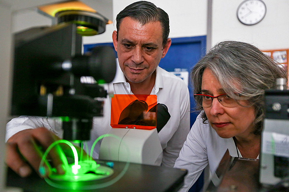 Os professores Hernandes de Carvalho, do IB e Lucimara La Torre, da FEQ: mais ágeis os testes prévios aos tratamentos contra o câncer