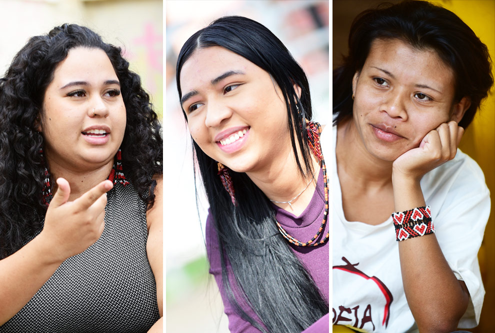 Da esquerda para a diretita, as estudantes Nathalye Fuhr (21), Ingrid Mendes de Sá (19) e Emile Macena da Silva (19)