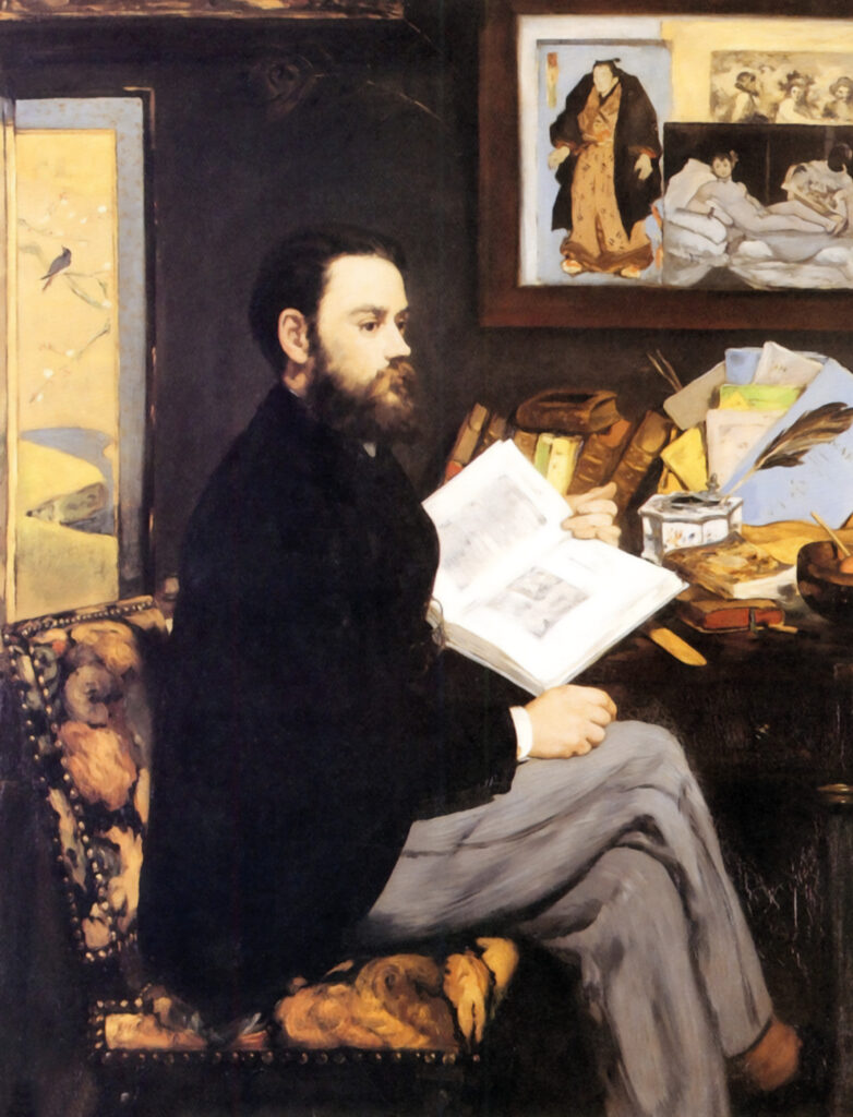 Retrato de Émile Zola feito em 1868 por Édouard Manet: sobriedade para dissociar o escritor da imagem de boêmio