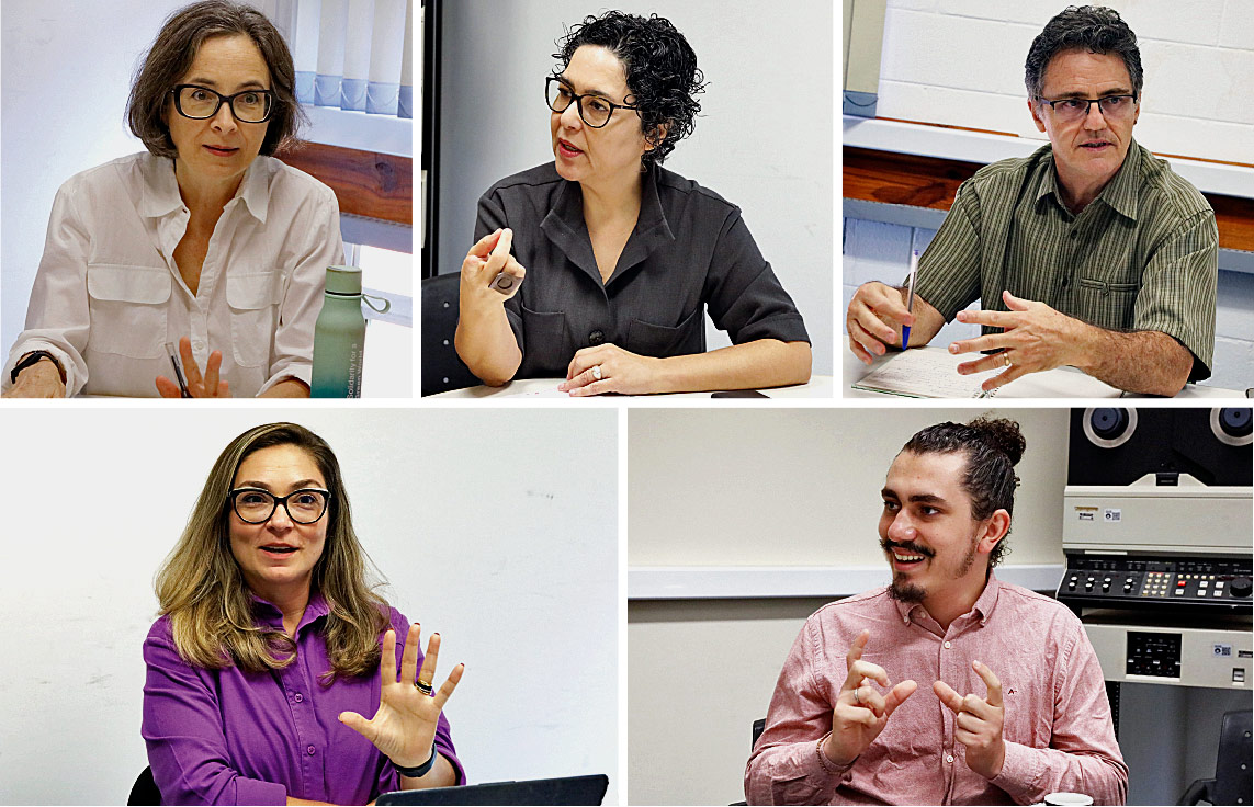 Na sequência, Gabriela Celani, Neri de Barros Almeida, Sandro Tonso, Milena Serafim e Denis Alves: apoio aos gestores