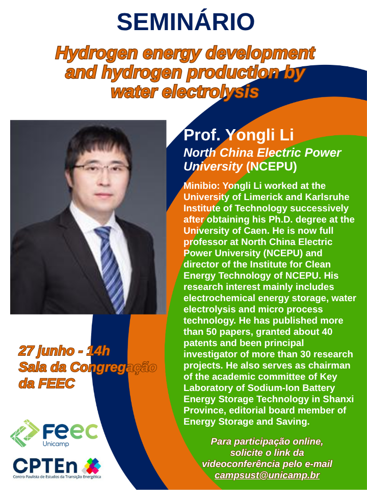 Feec promove seminário sobre produção de energia baseada em hidrogênio com docente de universidade chinesa