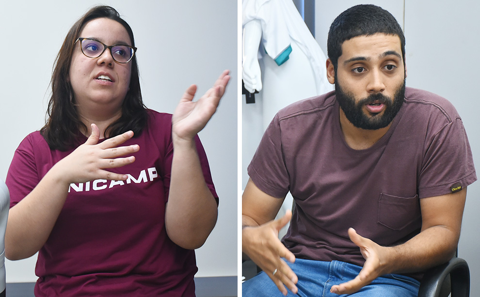 Os pós-graduandos e membros da equipe vencedora, Maria Fernanda Paulino Gomes e César Bastos da Silva   