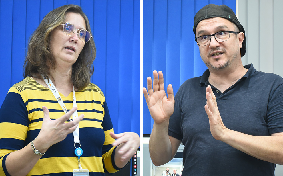 Os docentes da Feec, Paula Costa e Eric Rohmer: primeira participação na competição; resultado foi uma surpresa 