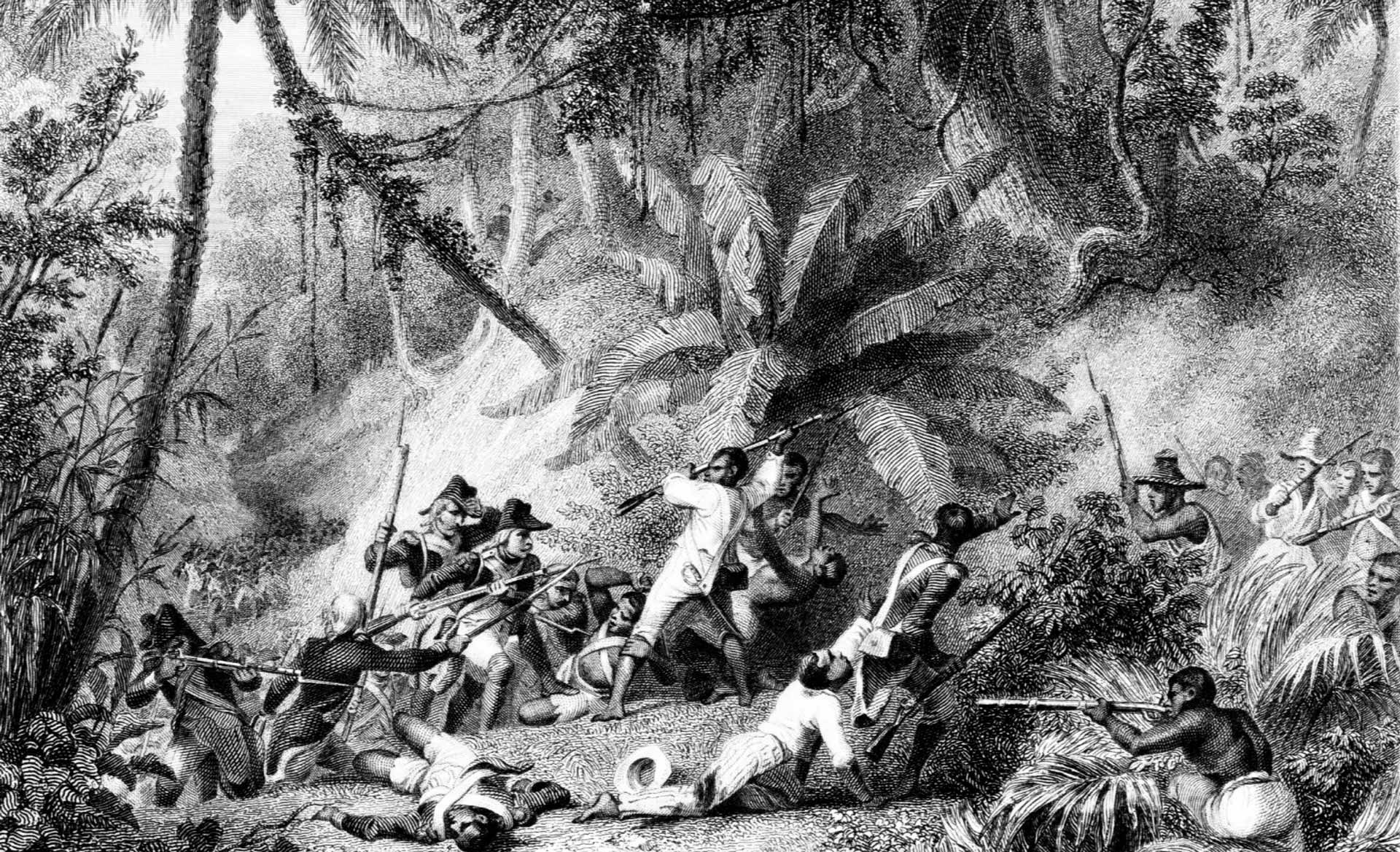Ilustração da batalha de Ravine-à-Couleuvres ocorrida na Revolução Haitiana: revolta deu fim à escravidão e ao domínio francês em São Domingos