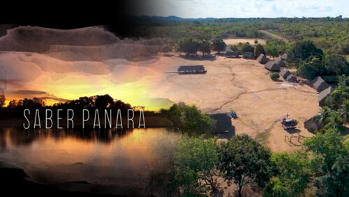 Selo Saber Panará e imagem da aldeia feita pelo drone