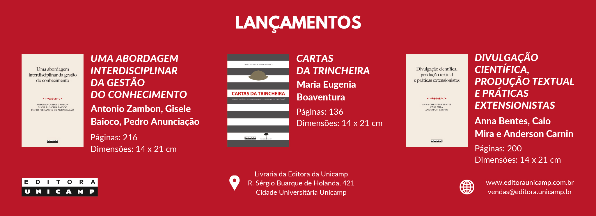 Rodapé com os lançamentos da Editora da Unicamp