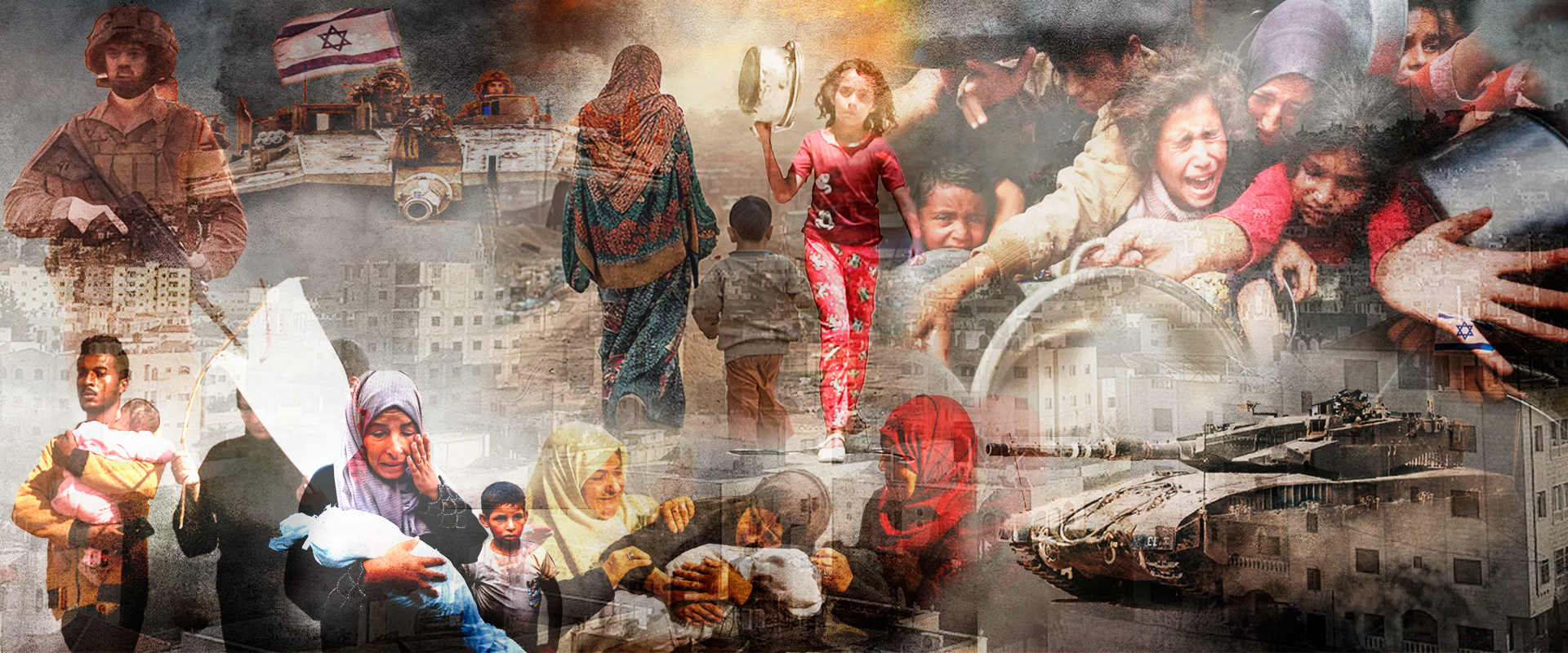 Fotomontagem com cenas do conflito em Gaza
